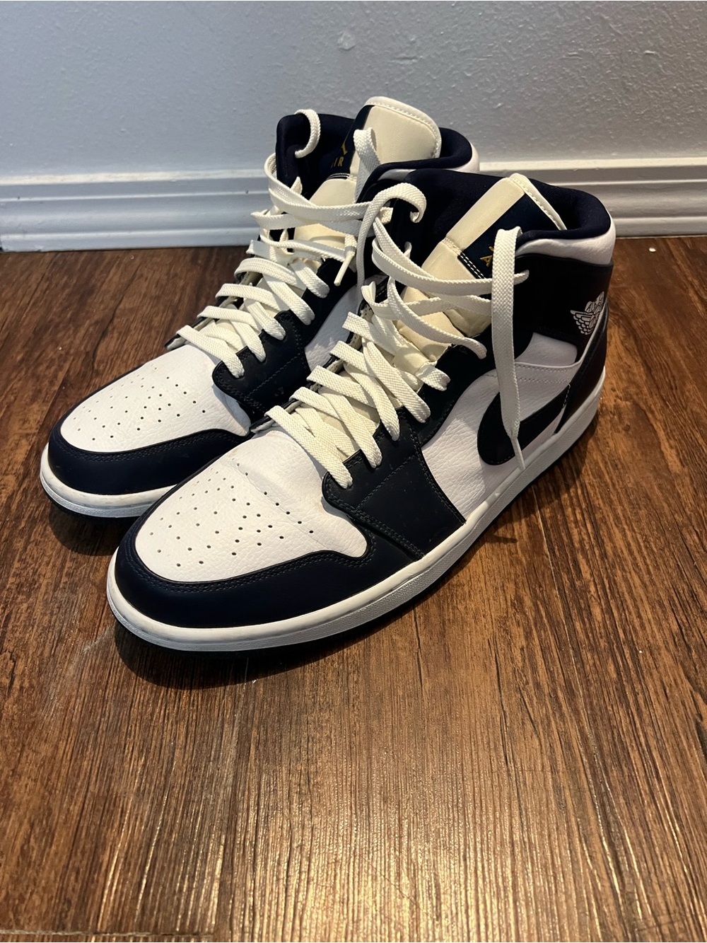 Nike Air Jordan 1 Mid White & Navy Men's Sneakers